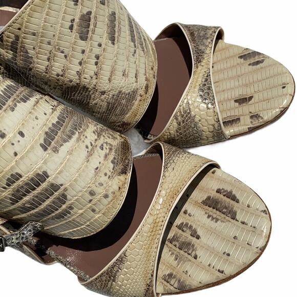 Tabitha Simmons Women's Taupe Leather Ring Lizard Embossed Cuff Bootie Sandal 37 - Picture 9 of 12
